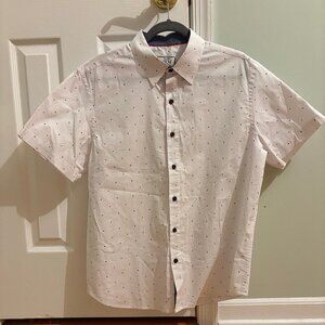 JOS A BANK 1905 Tailored Fit Mens Large Short Sleeve Shirt Stars Red White Blue